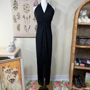 Vintage Joseph Ribkoff Couture Pleated Formal Halter Maxi Dress Glam Old Money 4